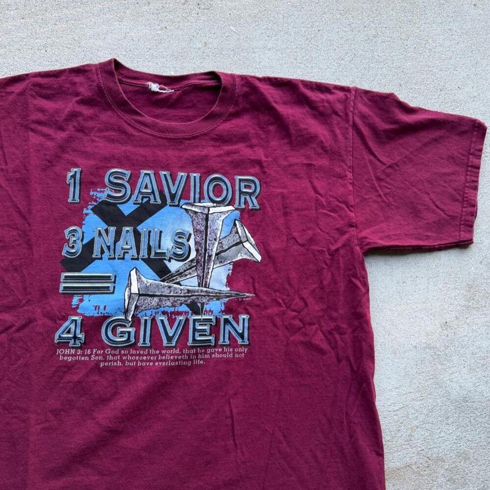 Vintage 90s christian jesus shirt burgundy XL